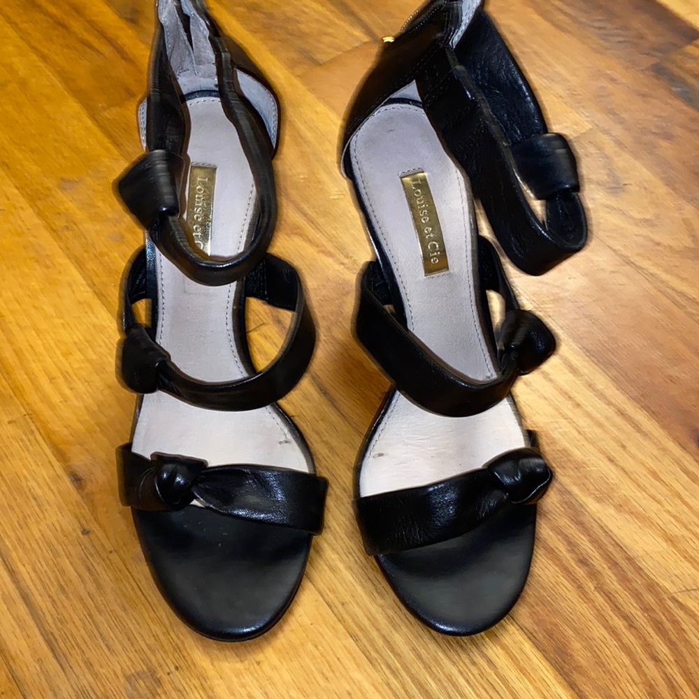 Leather open toe heels